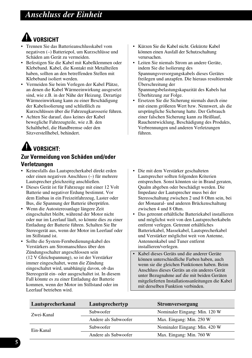 Anschluss der einheit | Pioneer GM-5100T User Manual | Page 30 / 73