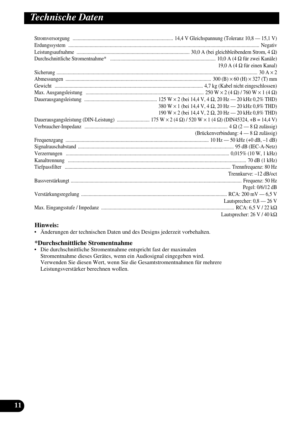 Technische daten | Pioneer GM-5100T User Manual | Page 36 / 73