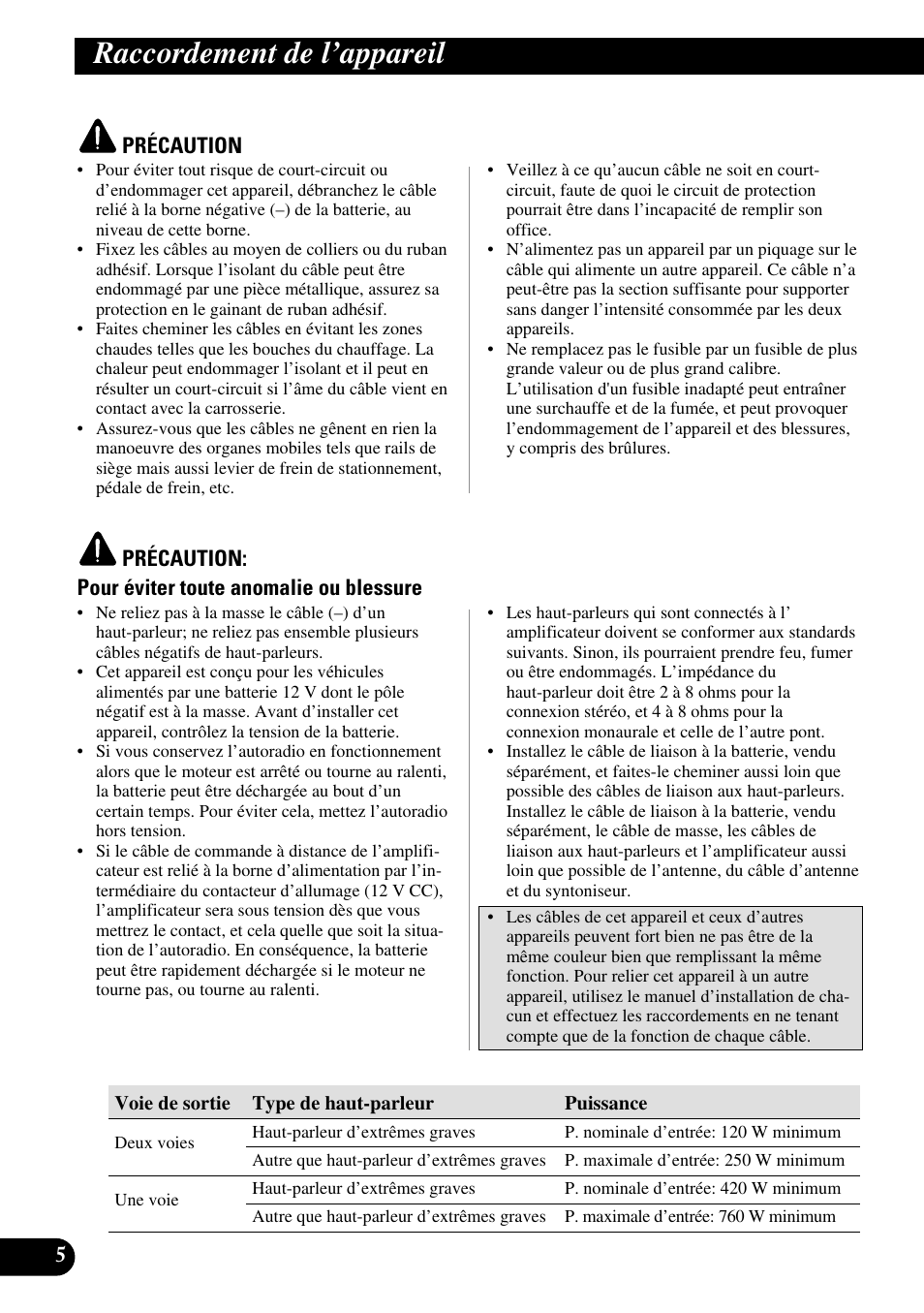 Raccordement de l’appareil | Pioneer GM-5100T User Manual | Page 42 / 73