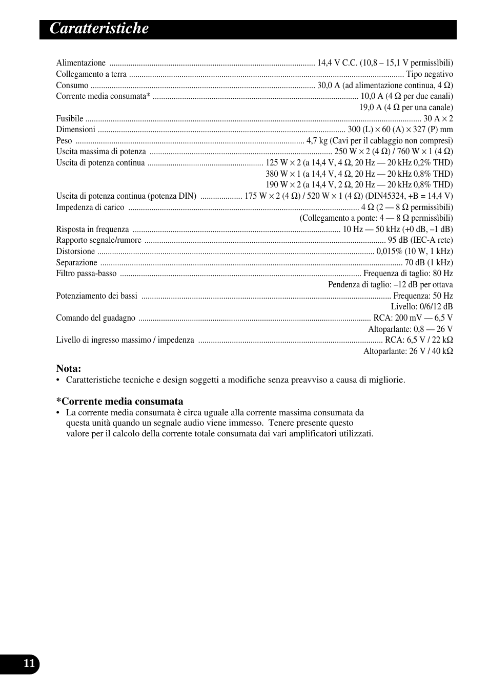 Caratteristiche | Pioneer GM-5100T User Manual | Page 60 / 73