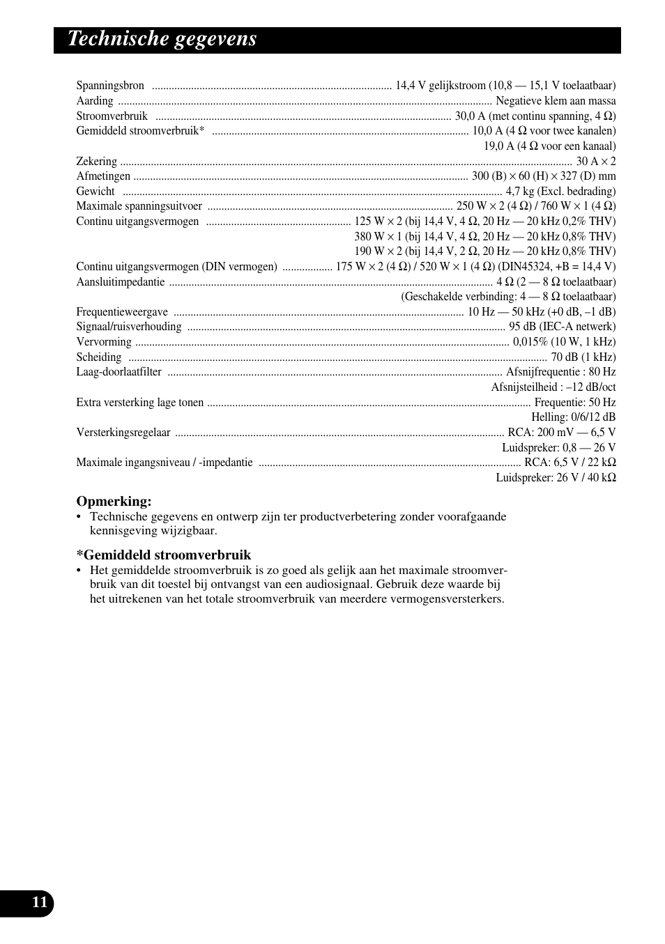 Technische gegevens | Pioneer GM-5100T User Manual | Page 72 / 73