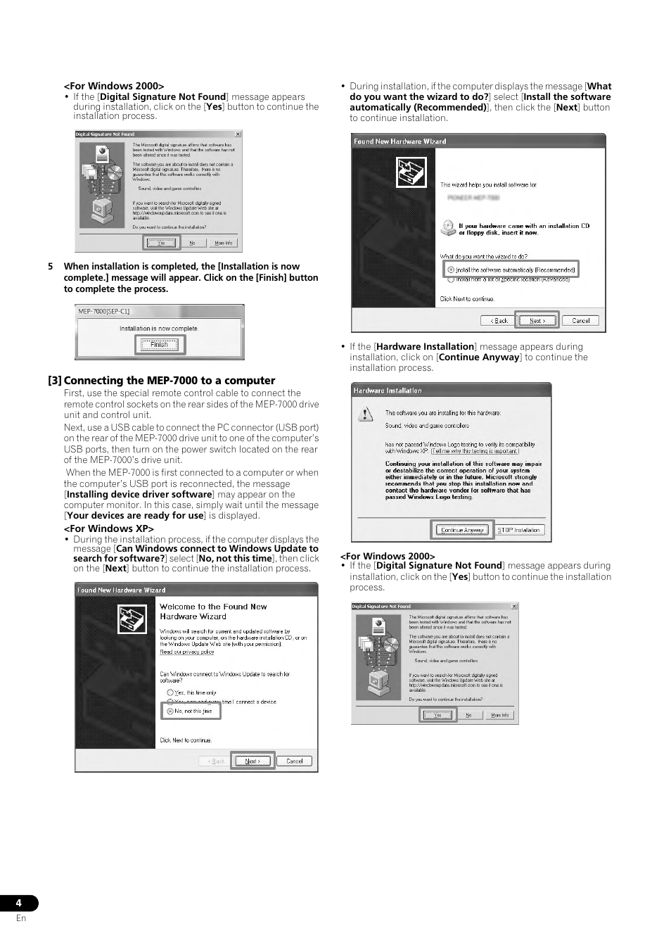 3] connecting the mep-7000 to a computer | Pioneer MEP-7000 User Manual | Page 4 / 5