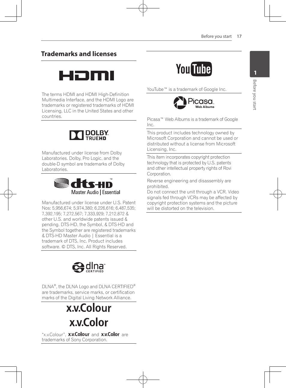 Trademarks and licenses | Pioneer MCS-333 User Manual | Page 17 / 76