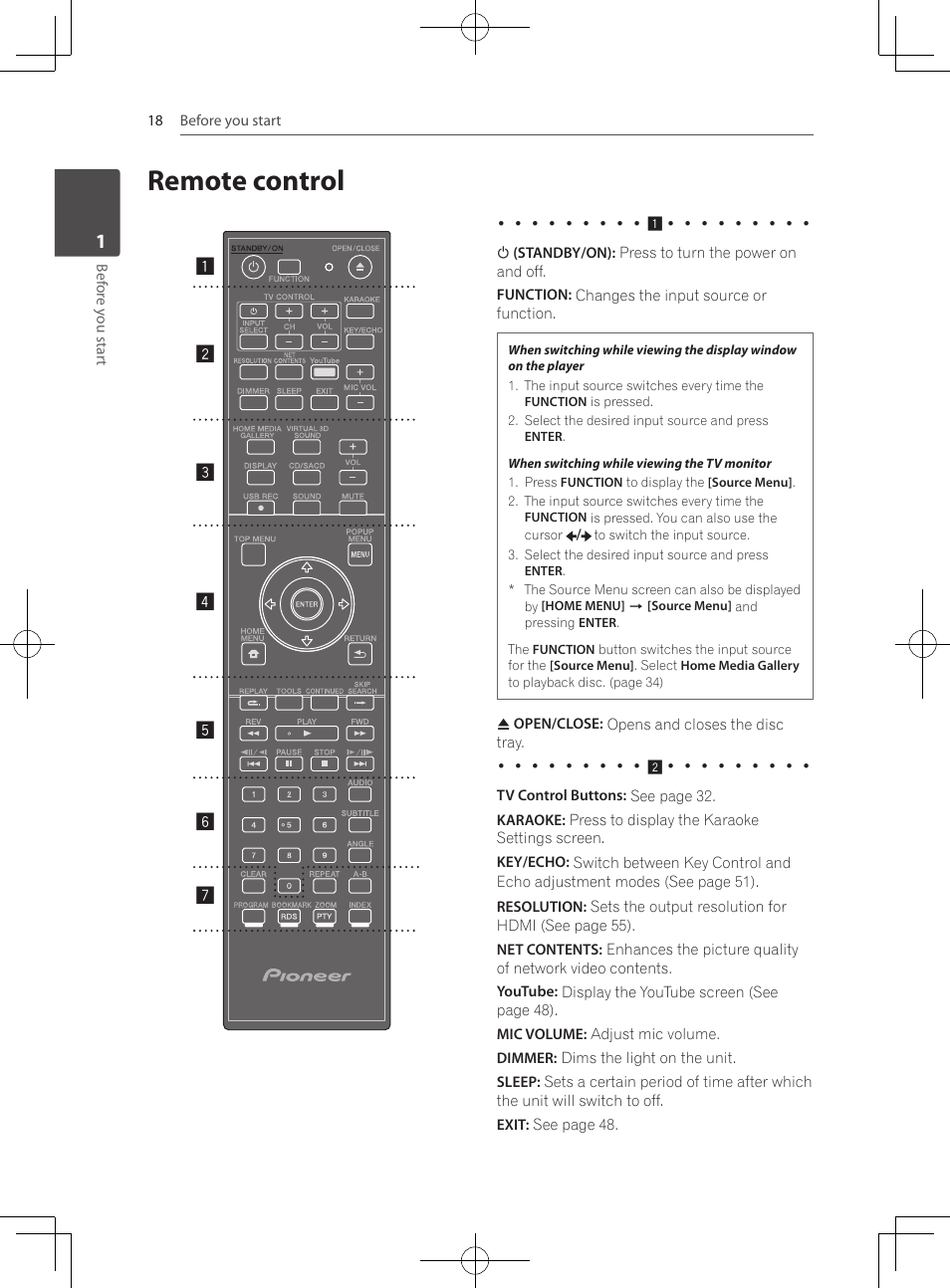 Remote control | Pioneer MCS-333 User Manual | Page 18 / 76