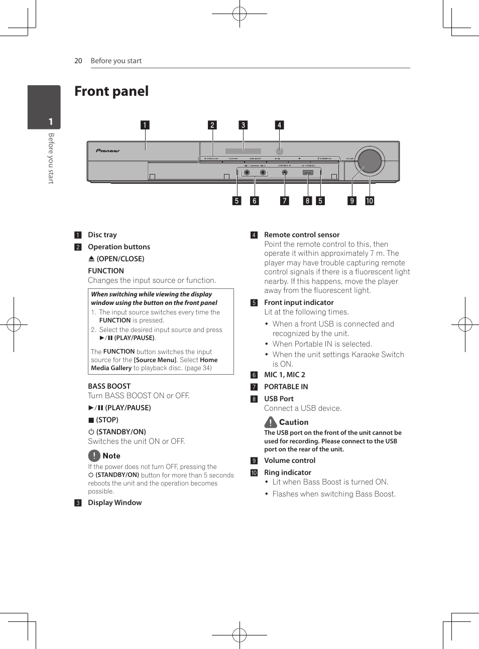 Front panel | Pioneer MCS-333 User Manual | Page 20 / 76