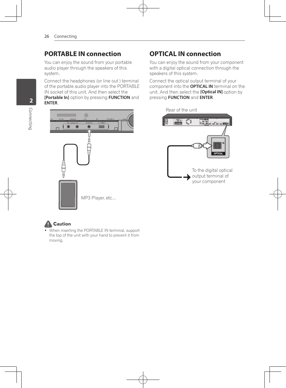 Portable in connection, Optical in connection | Pioneer MCS-333 User Manual | Page 26 / 76