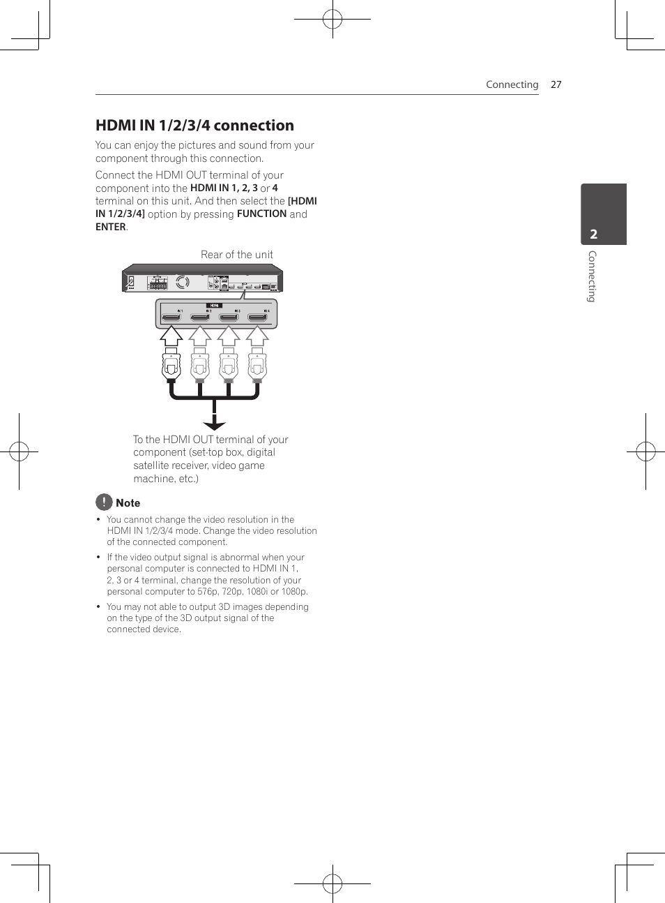 Hdmi in 1/2/3/4 connection | Pioneer MCS-333 User Manual | Page 27 / 76