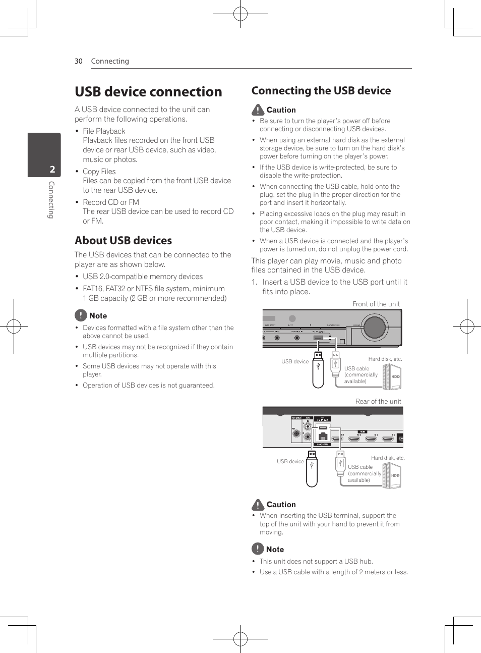 Usb device connection, About usb devices, Connecting the usb device | Pioneer MCS-333 User Manual | Page 30 / 76