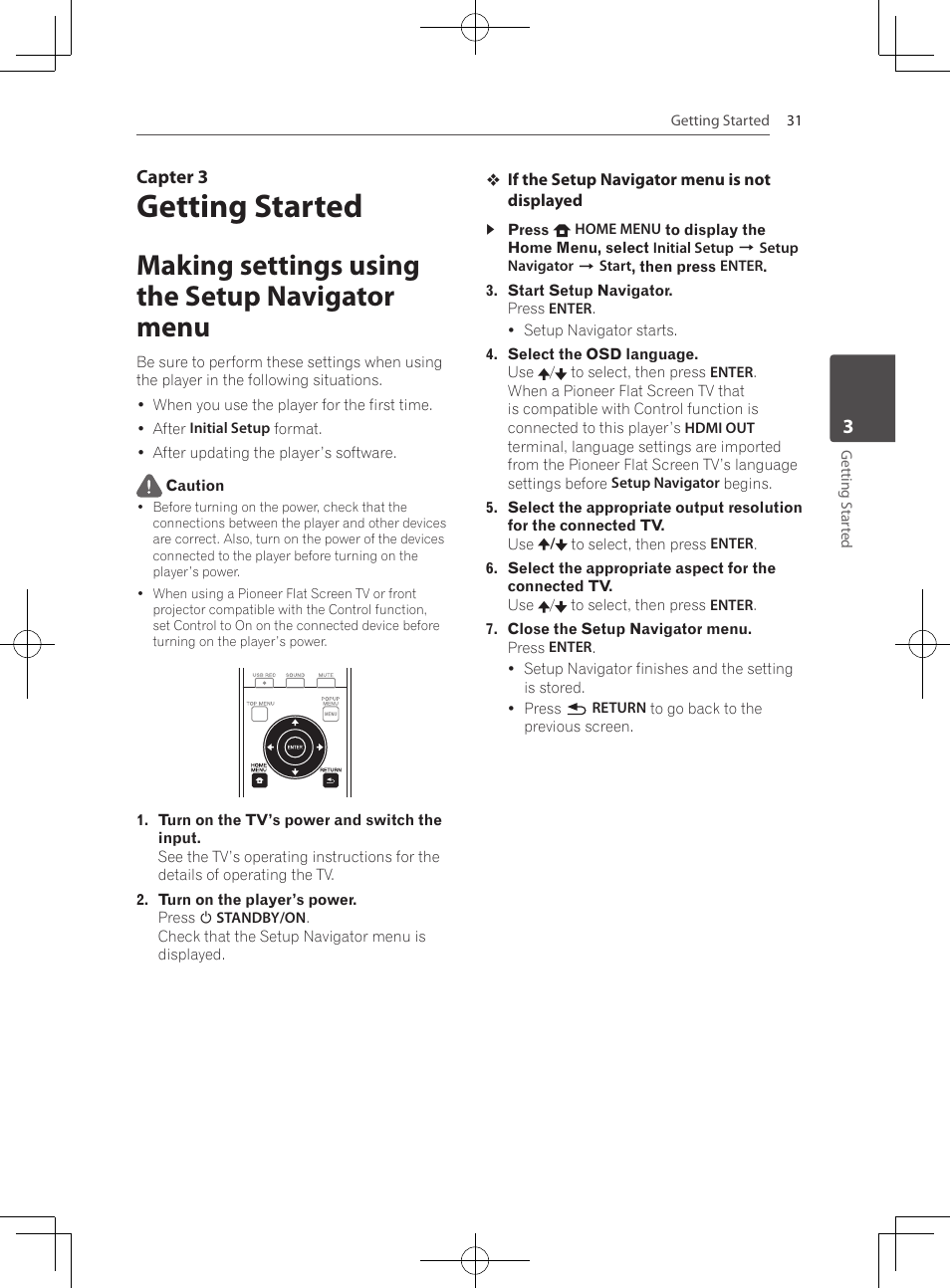3 getting started, Making settings using the setup navigator menu, Getting started | Pioneer MCS-333 User Manual | Page 31 / 76