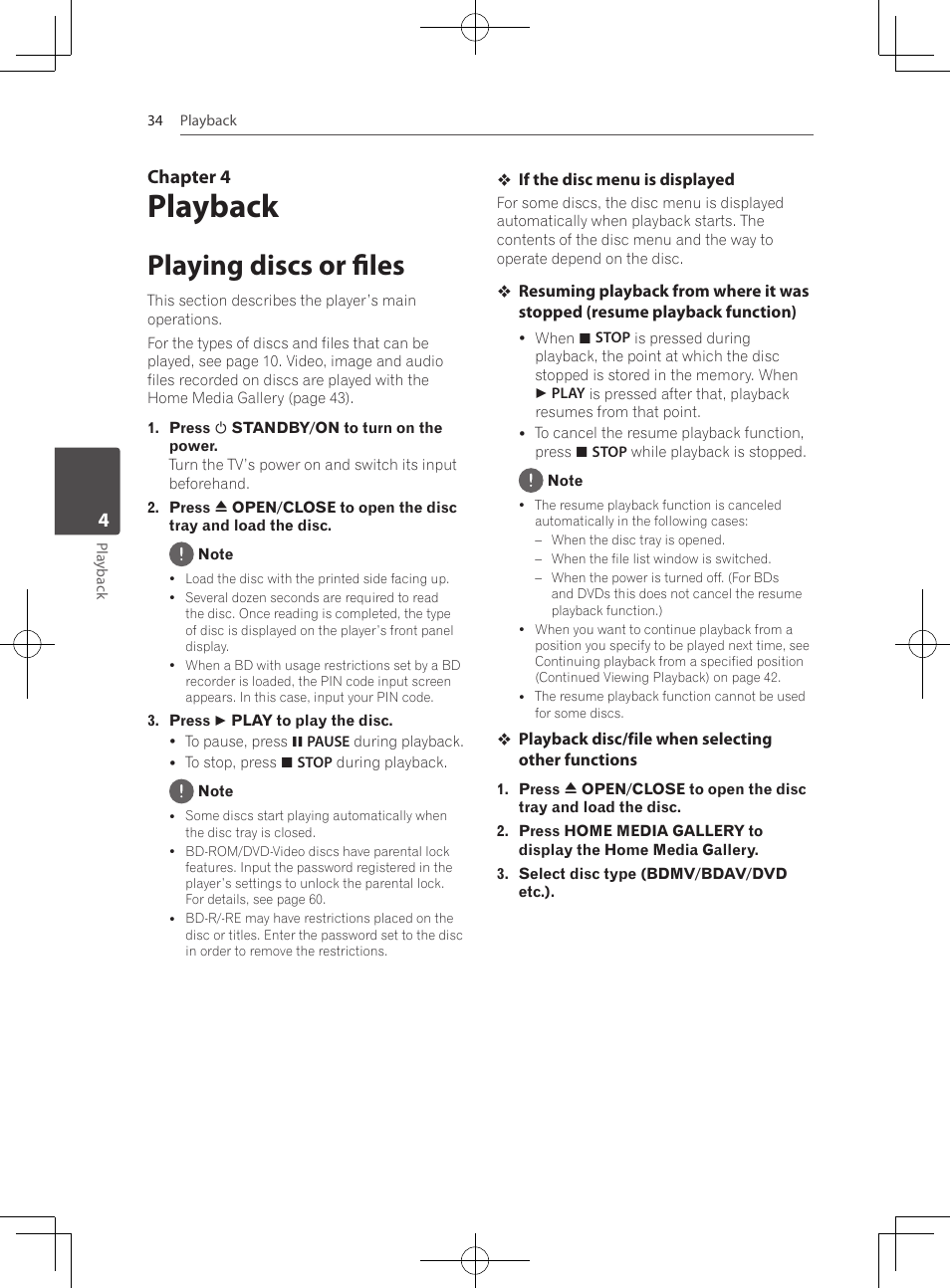 4 playback, Playing discs or files, Playback | Chapter 4 | Pioneer MCS-333 User Manual | Page 34 / 76