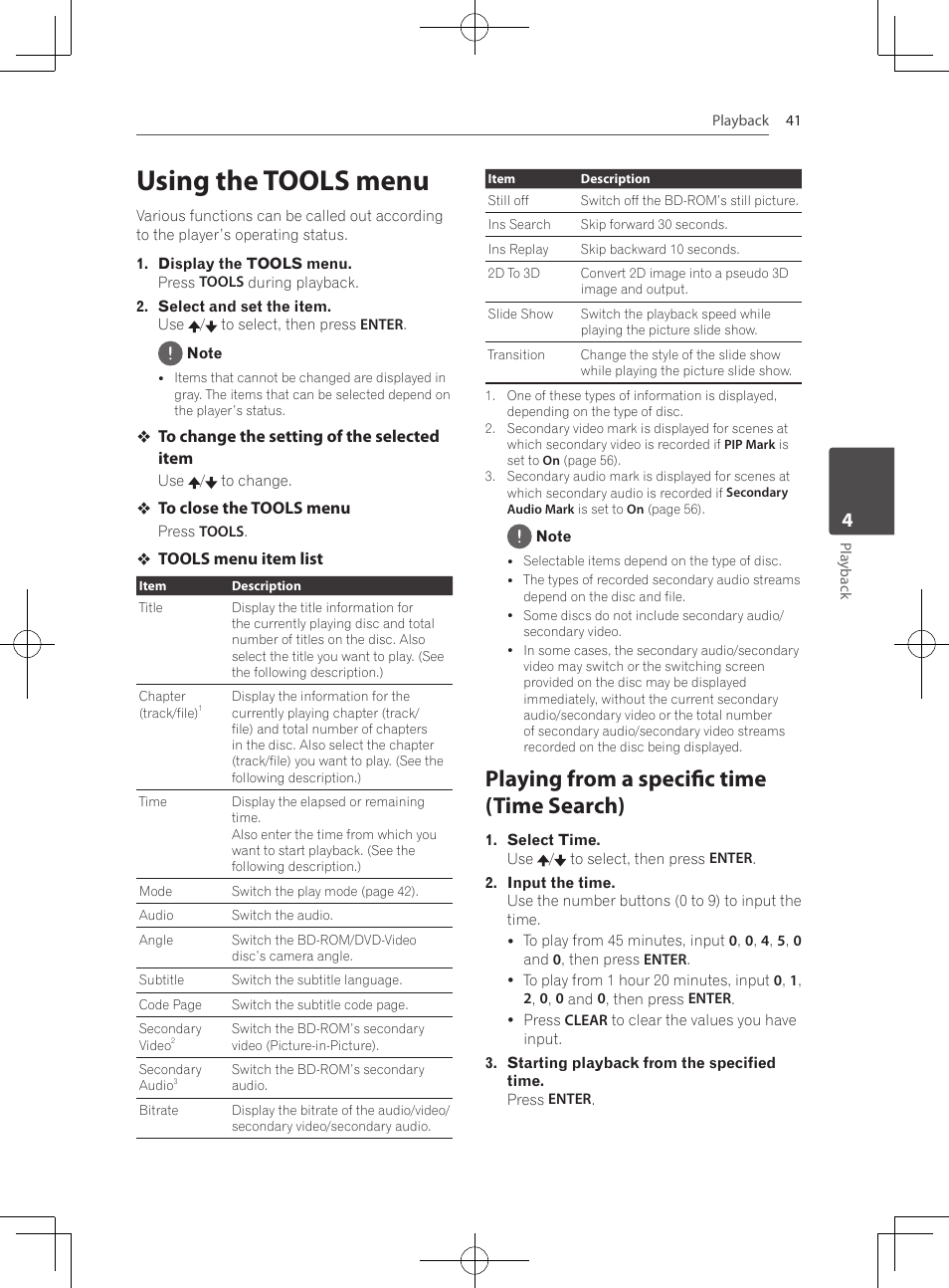 Using the tools menu, Playing from a specific time (time search) | Pioneer MCS-333 User Manual | Page 41 / 76