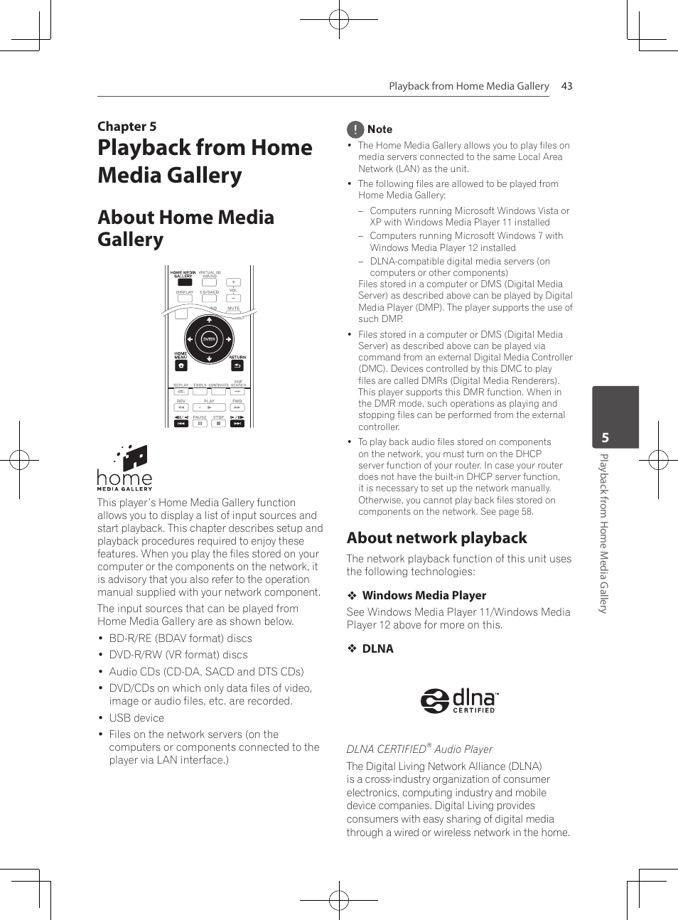 5 playback from home media, Gallery, About home media gallery | About network playback, Playback from home media gallery | Pioneer MCS-333 User Manual | Page 43 / 76