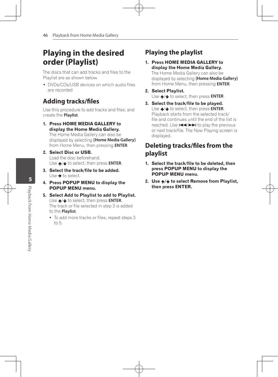 Playing in the desired order (playlist), Adding tracks/files, Playing the playlist | Deleting tracks/files from the playlist | Pioneer MCS-333 User Manual | Page 46 / 76