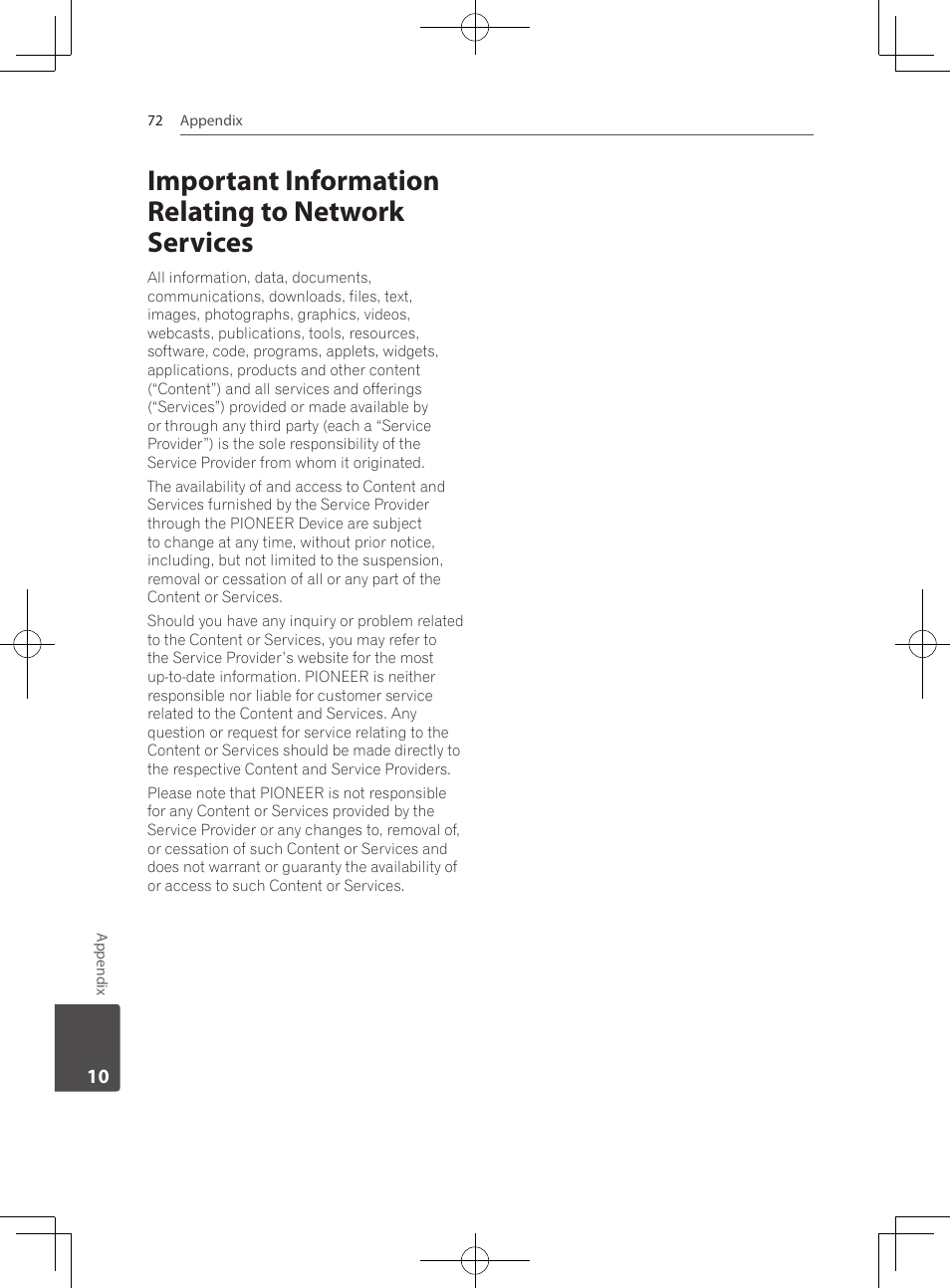 Important information relating to network services | Pioneer MCS-333 User Manual | Page 72 / 76