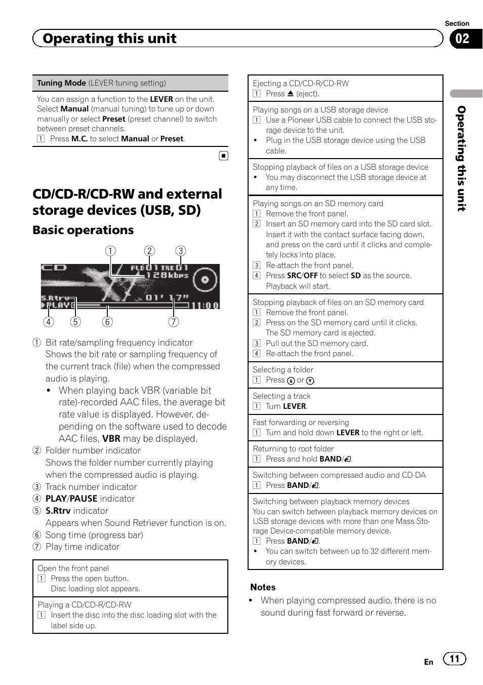 Cd/cd-r/cd-rw and external storage, Devices (usb, sd), Basic operations | Operating this unit | Pioneer DEH-8400BT User Manual | Page 11 / 36