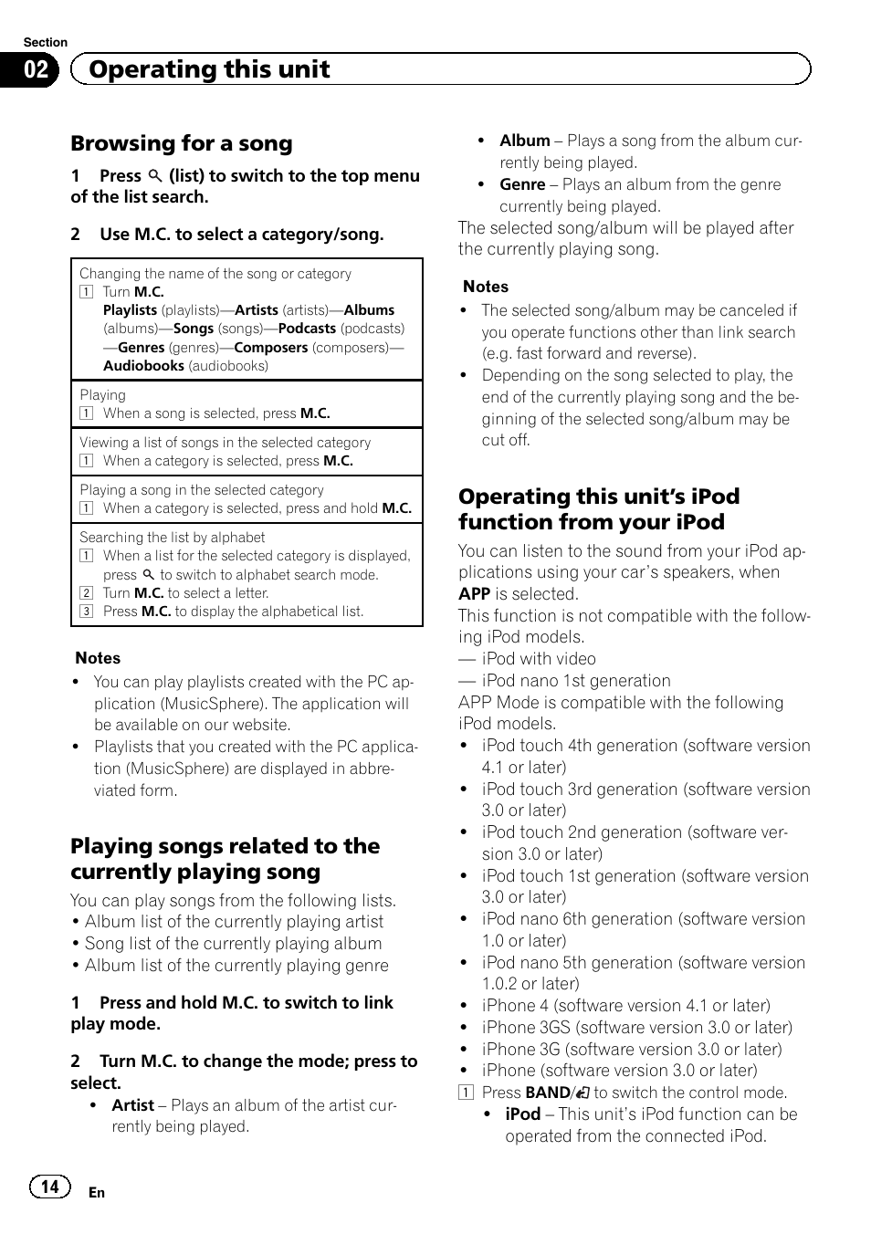 02 operating this unit, Browsing for a song | Pioneer DEH-8400BT User Manual | Page 14 / 36