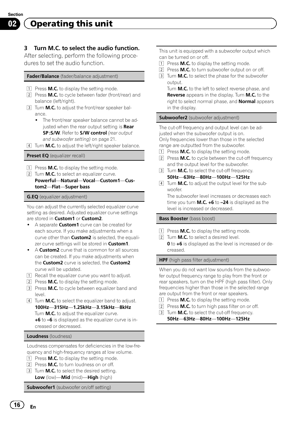 02 operating this unit | Pioneer DEH-8400BT User Manual | Page 16 / 36