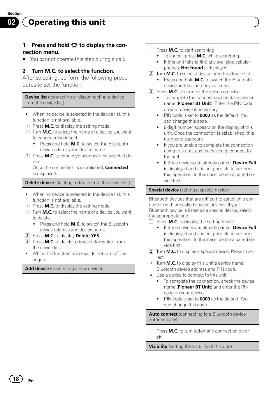 02 operating this unit | Pioneer DEH-8400BT User Manual | Page 18 / 36