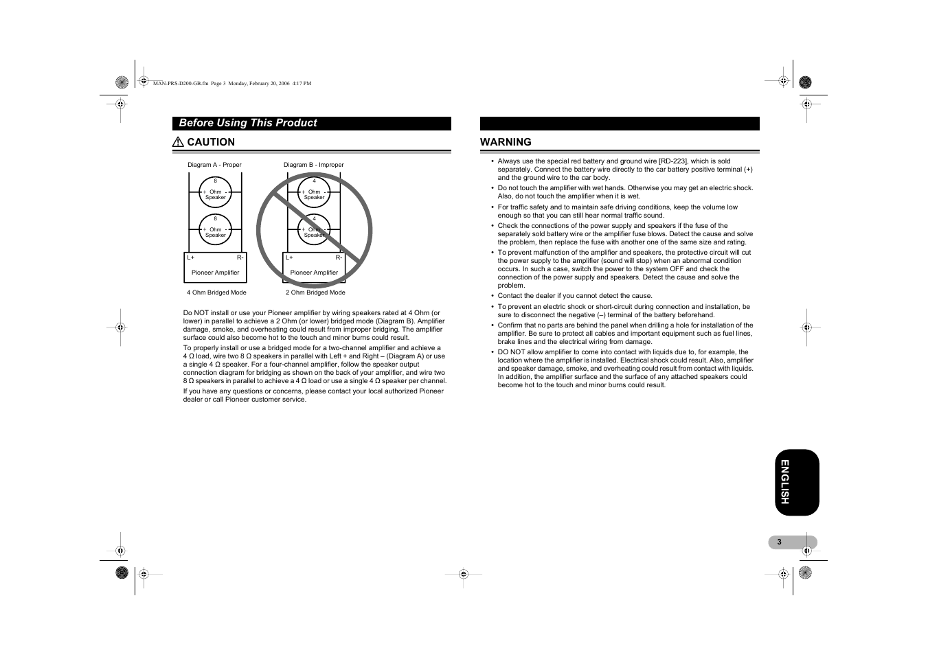 Before using this product | Pioneer PRS-D200 User Manual | Page 3 / 12