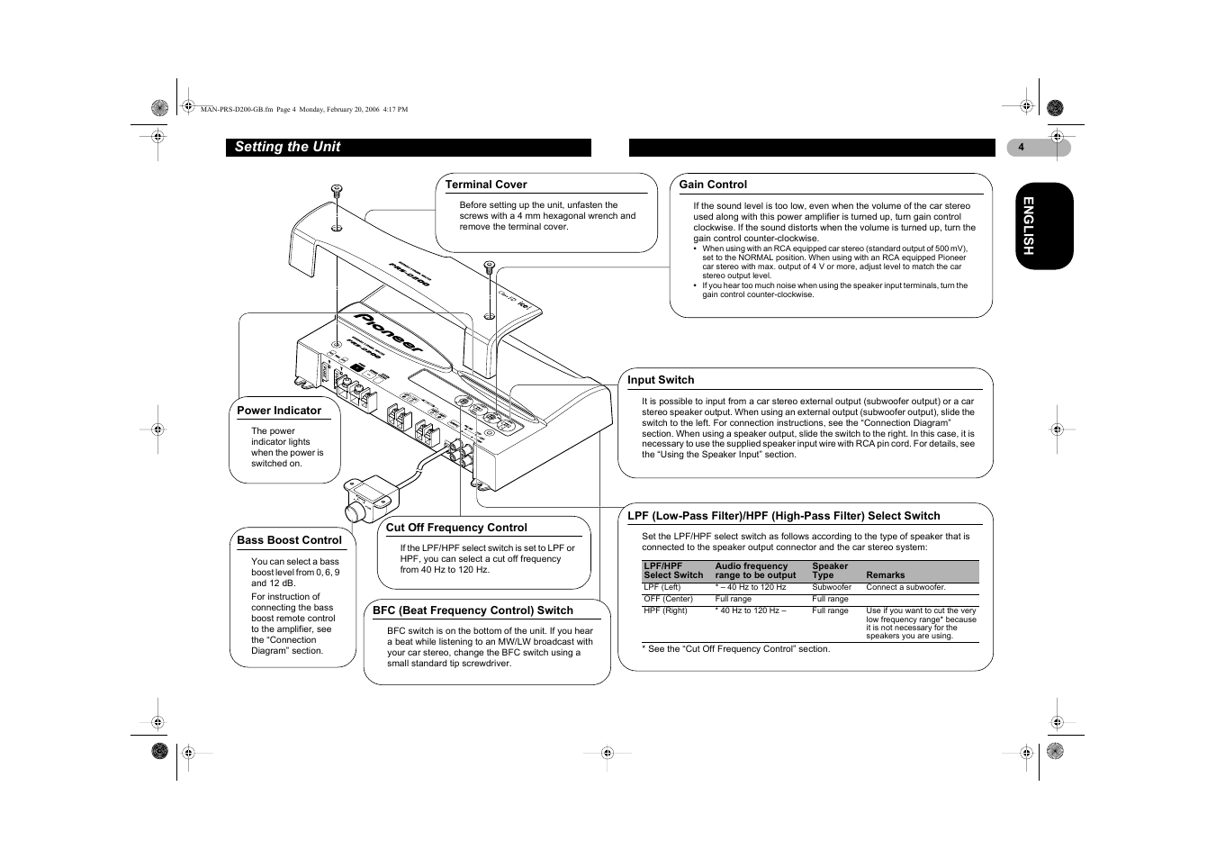 Setting the unit | Pioneer PRS-D200 User Manual | Page 4 / 12