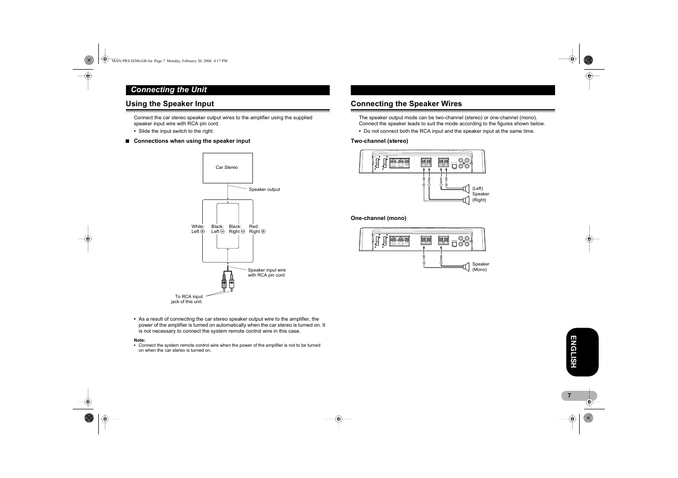 Connecting the unit | Pioneer PRS-D200 User Manual | Page 7 / 12