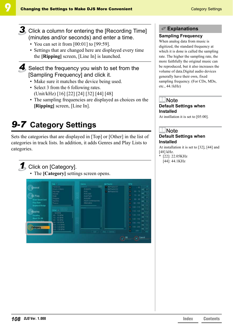 7 category settings, Category settings | Pioneer DJS User Manual | Page 108 / 155