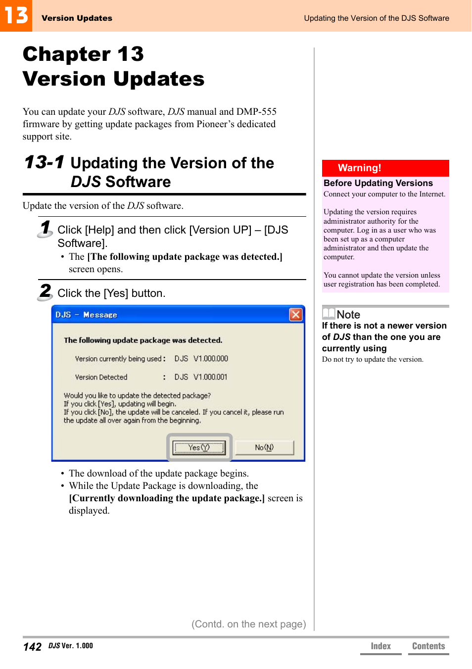 Chapter 13 version updates, 1 updating the version of the djs software, Updating the version of the djs software | Pioneer DJS User Manual | Page 142 / 155