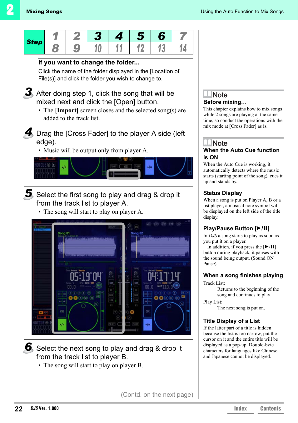 When the auto cue function is on, P.22 | Pioneer DJS User Manual | Page 22 / 155