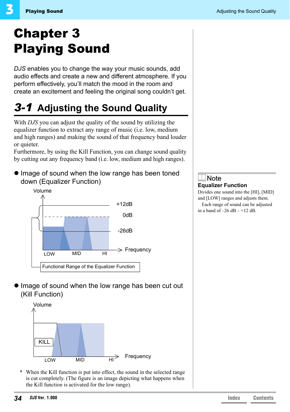 Chapter 3 playing sound, 1 adjusting the sound quality, Adjusting the sound quality | P.34 | Pioneer DJS User Manual | Page 34 / 155