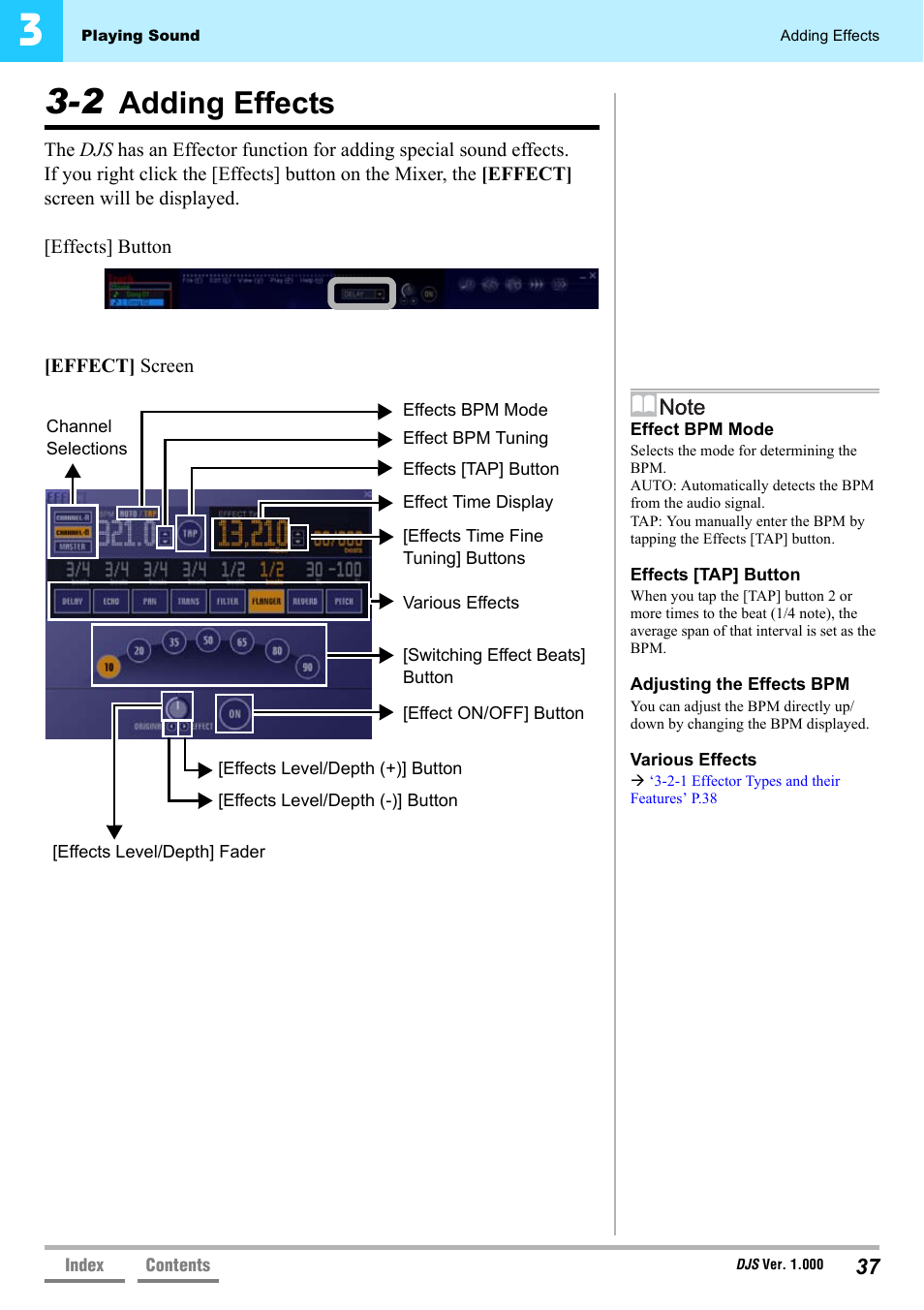 2 adding effects, Adding effects, 2 adding effects’ p.37 | Pioneer DJS User Manual | Page 37 / 155