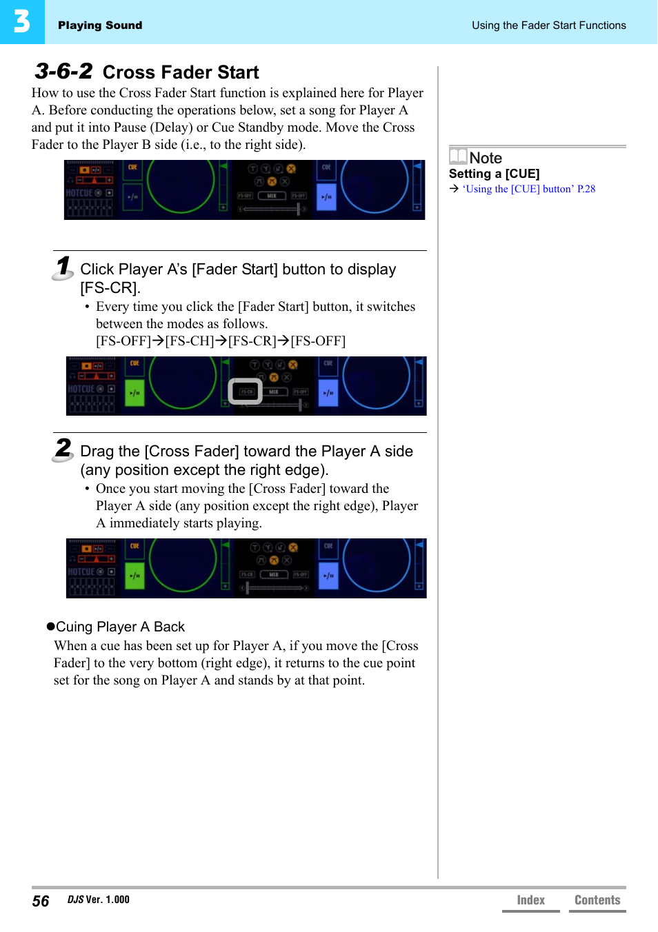 6-2 cross fader start, Cross fader start | Pioneer DJS User Manual | Page 56 / 155