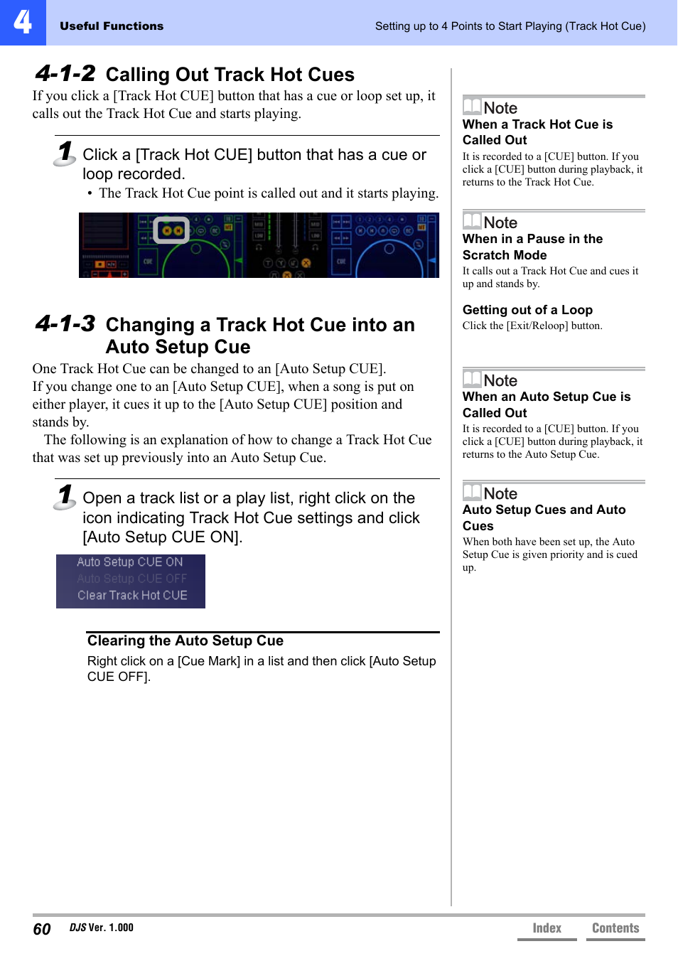 1-2 calling out track hot cues, Calling out track hot cues, Changing a track hot cue into an auto setup cue | Pioneer DJS User Manual | Page 60 / 155