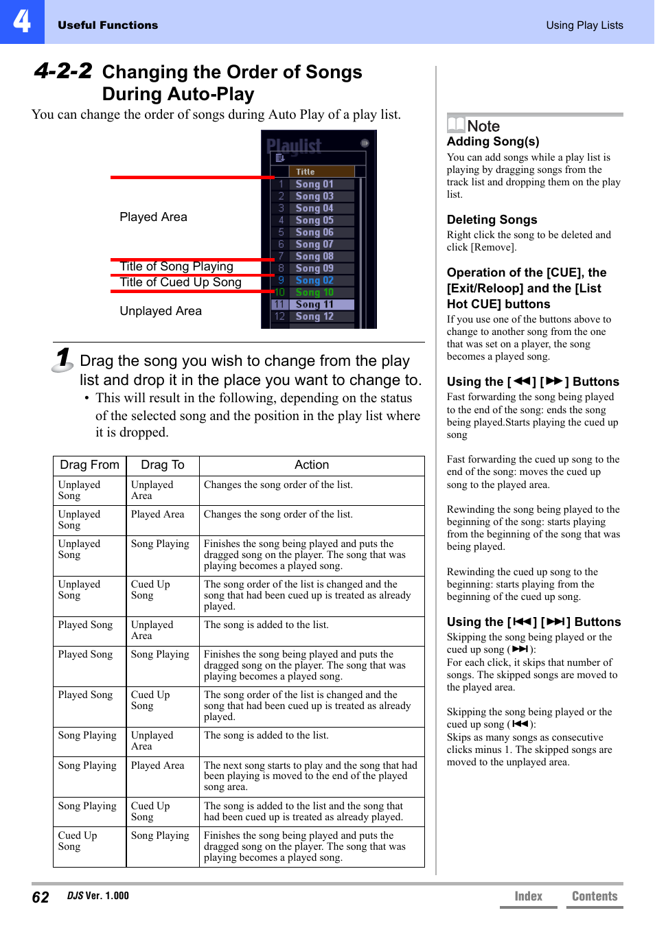2-2 changing the order of songs during auto-play, Changing the order of songs during auto-play, 2-2 changing the order of songs | During auto-play’ p.62 | Pioneer DJS User Manual | Page 62 / 155