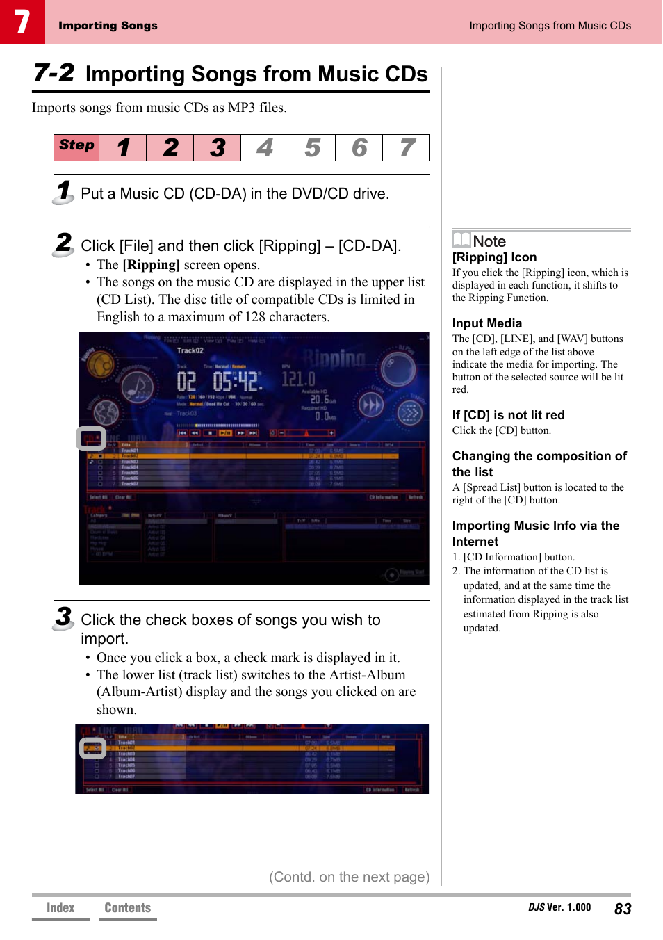 2 importing songs from music cds, Importing songs from music cds | Pioneer DJS User Manual | Page 83 / 155