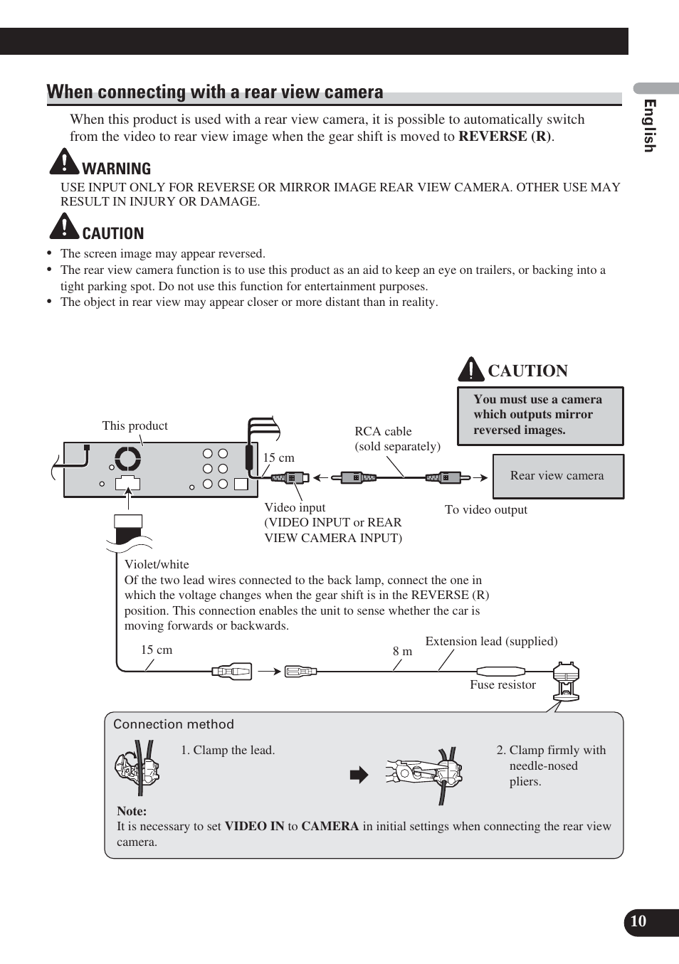When connecting with a rear view camera, Caution | Pioneer DVH-P5000UB User Manual | Page 11 / 85