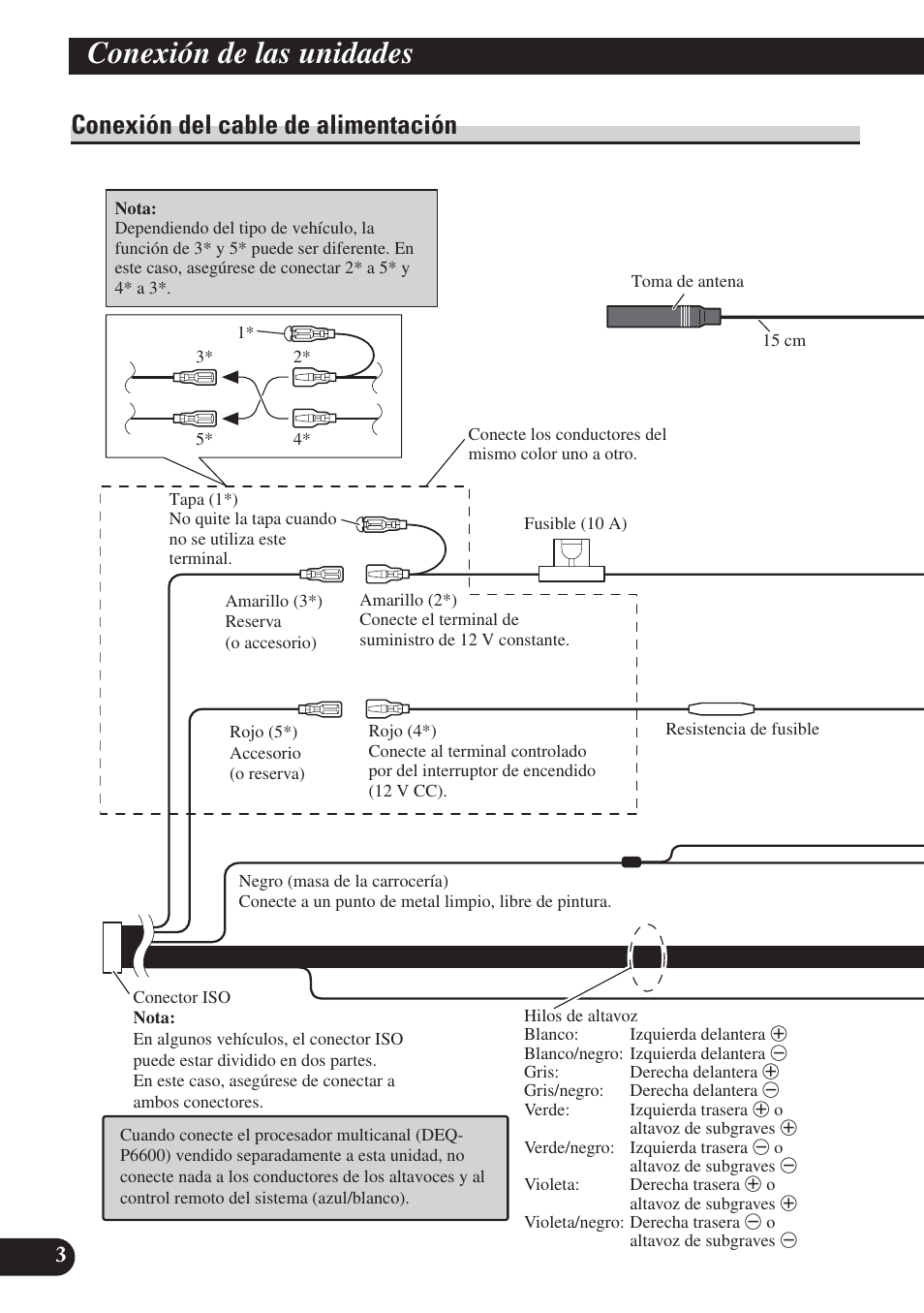 Conexión del cable de alimentación, Conexión de las unidades | Pioneer DVH-P5000UB User Manual | Page 18 / 85