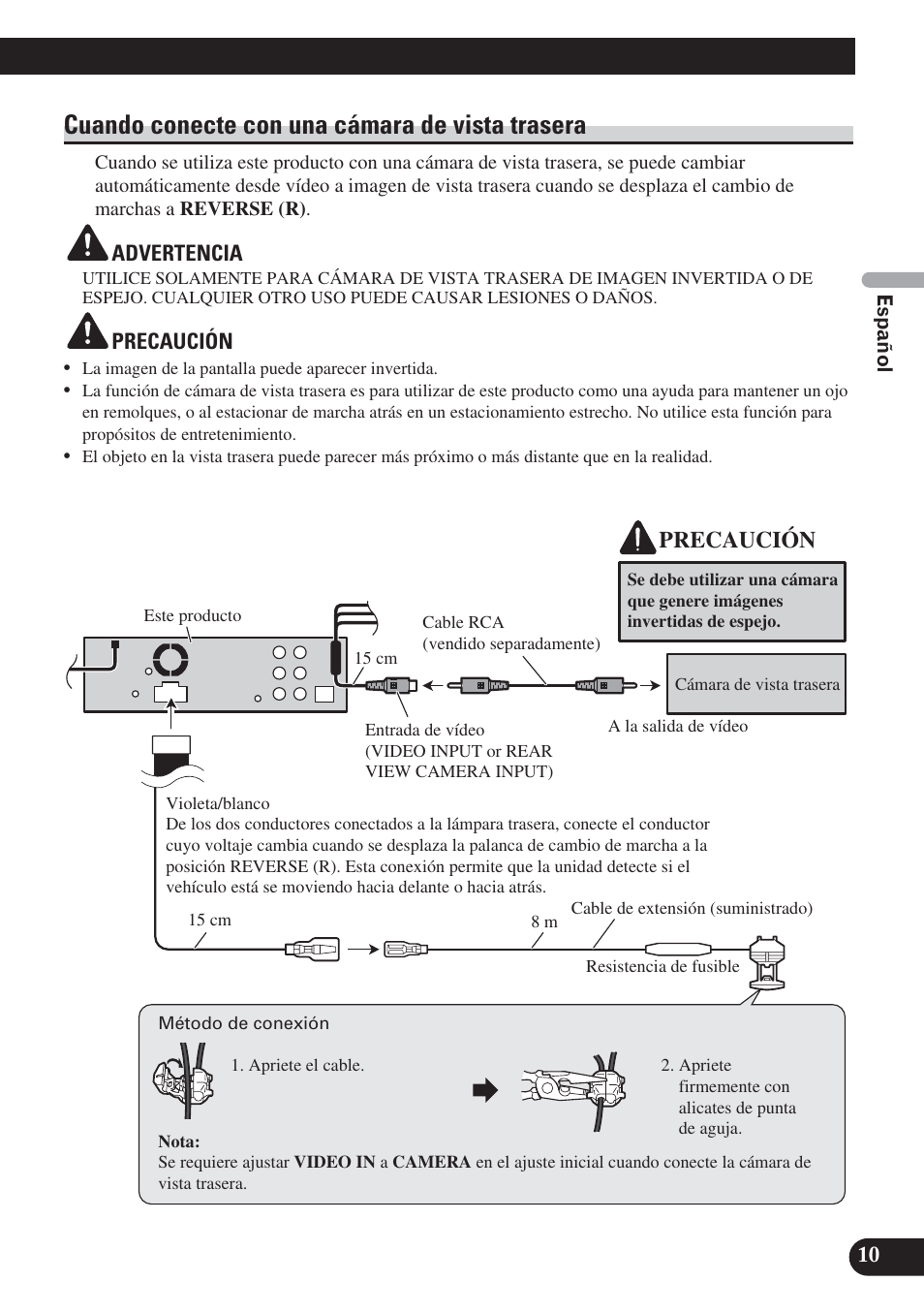 Cuando conecte con una cámara de, Vista trasera, Cuando conecte con una cámara de vista trasera | Precaución | Pioneer DVH-P5000UB User Manual | Page 25 / 85