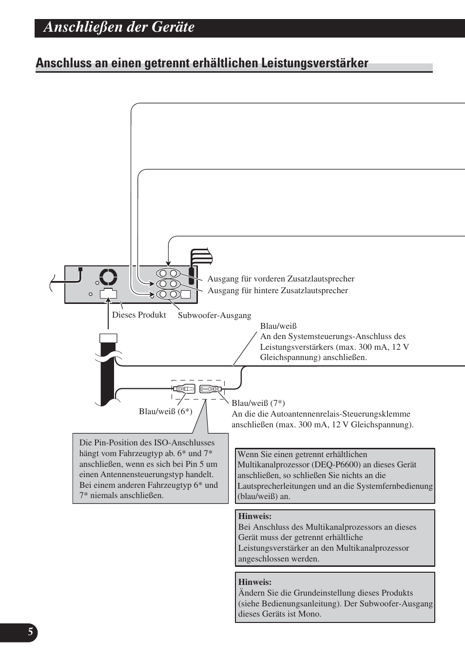 Anschluss an einen getrennt erhältlichen, Leistungsverstärker, Anschließen der geräte | Pioneer DVH-P5000UB User Manual | Page 34 / 85