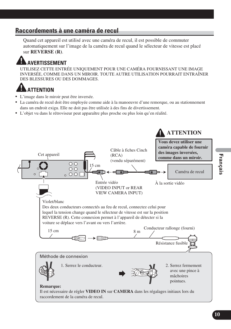 Raccordements à une caméra de recul, Attention | Pioneer DVH-P5000UB User Manual | Page 53 / 85