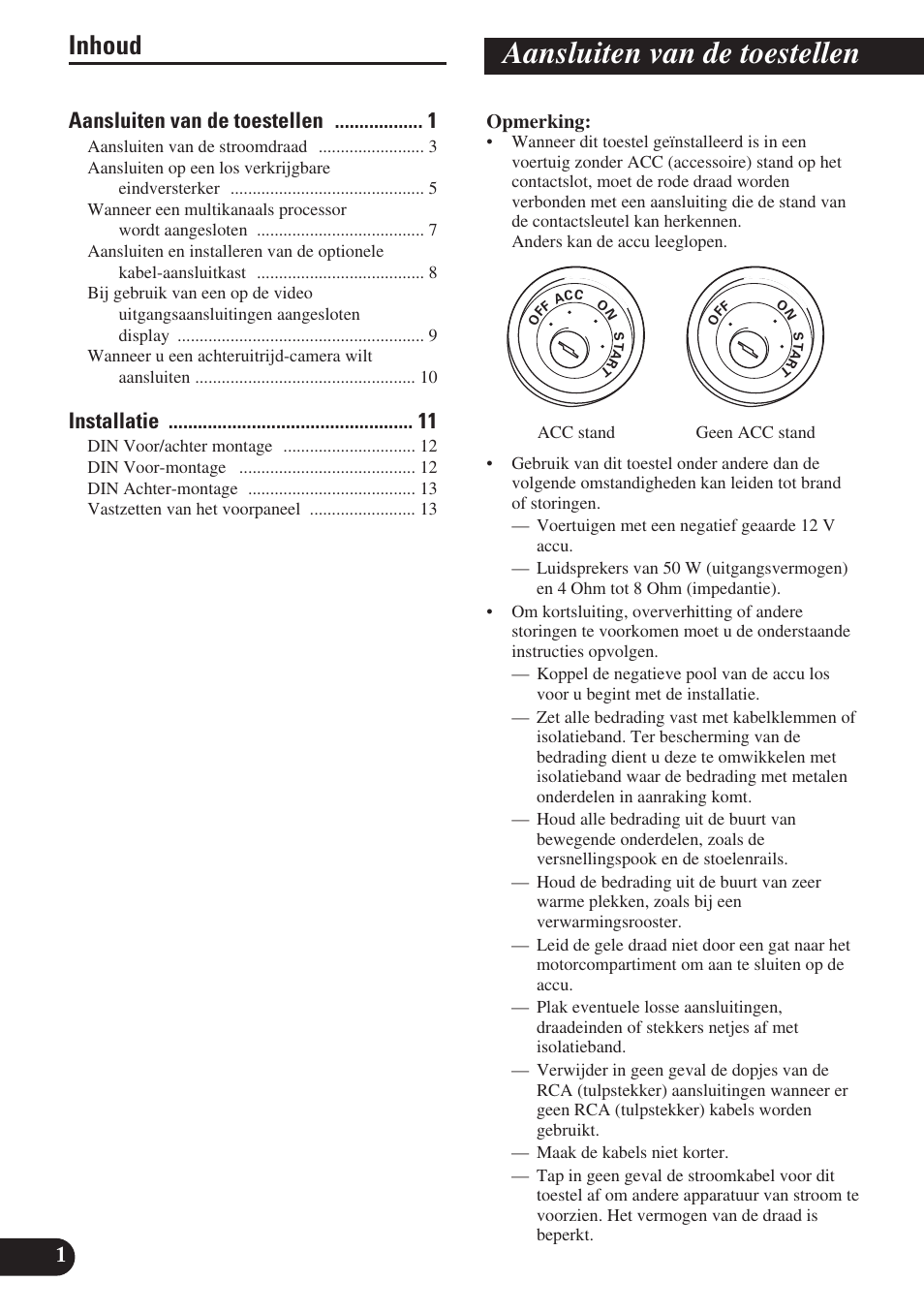 Nederlands, Aansluiten van de toestellen, Inhoud | 1aansluiten van de toestellen, Installatie | Pioneer DVH-P5000UB User Manual | Page 72 / 85