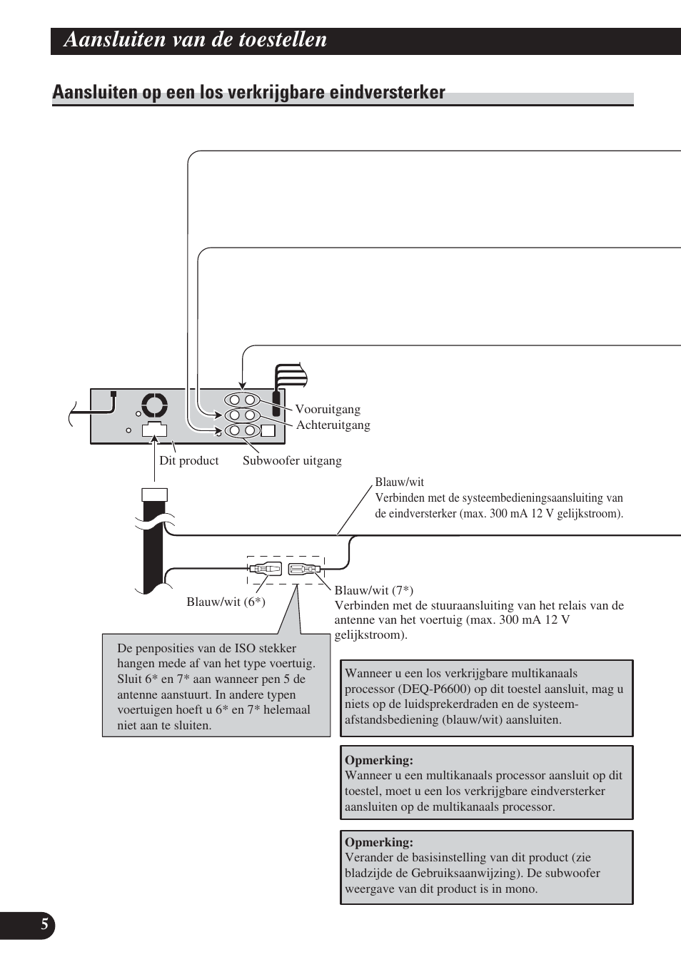 Aansluiten op een los verkrijgbare, Eindversterker, Aansluiten van de toestellen | Aansluiten op een los verkrijgbare eindversterker | Pioneer DVH-P5000UB User Manual | Page 76 / 85