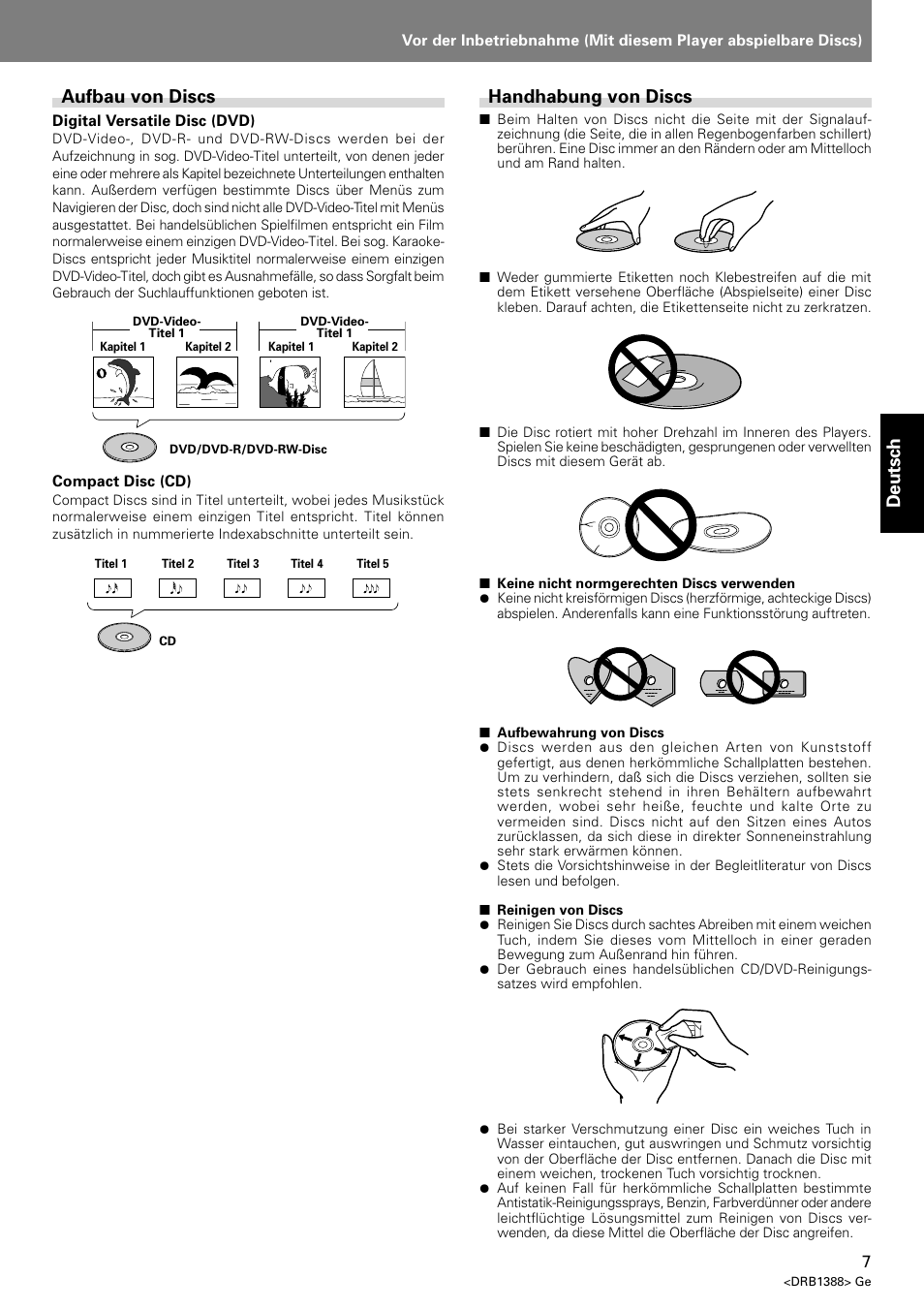 Deutsch, Handhabung von discs, Aufbau von discs | Pioneer DVJ-X1 User Manual | Page 113 / 308