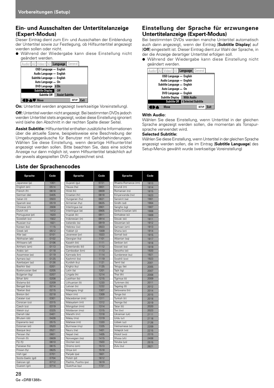 Liste der sprachencodes, Vorbereitungen (setup) | Pioneer DVJ-X1 User Manual | Page 134 / 308
