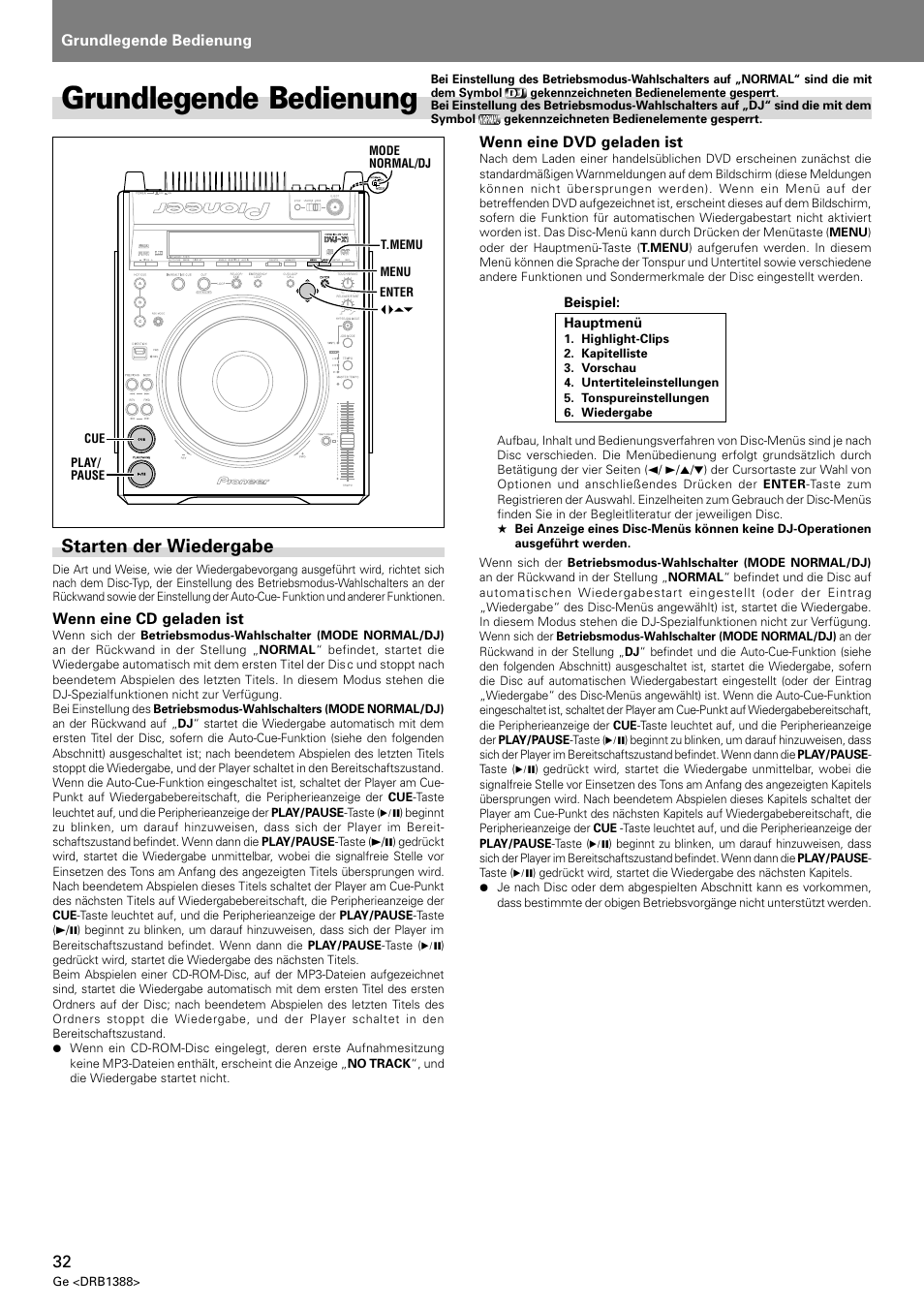 Grundlegende bedienung, Starten der wiedergabe | Pioneer DVJ-X1 User Manual | Page 138 / 308
