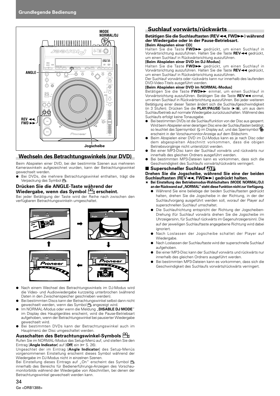 Suchlauf vorwärts/rückwärts, Wechseln des betrachtungswinkels (nur dvd) | Pioneer DVJ-X1 User Manual | Page 140 / 308