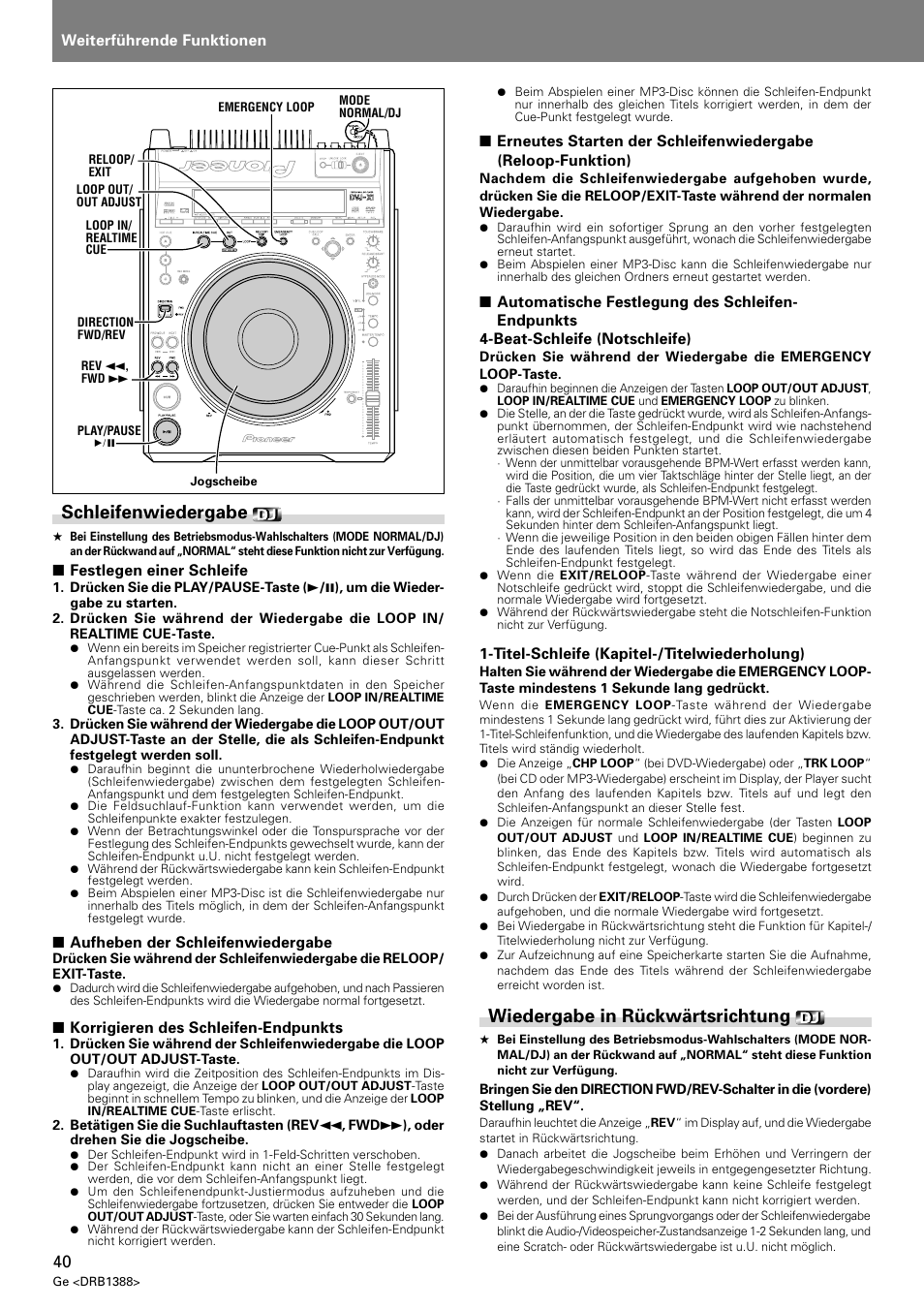 Schleifenwiedergabe, Wiedergabe in rückwärtsrichtung | Pioneer DVJ-X1 User Manual | Page 146 / 308