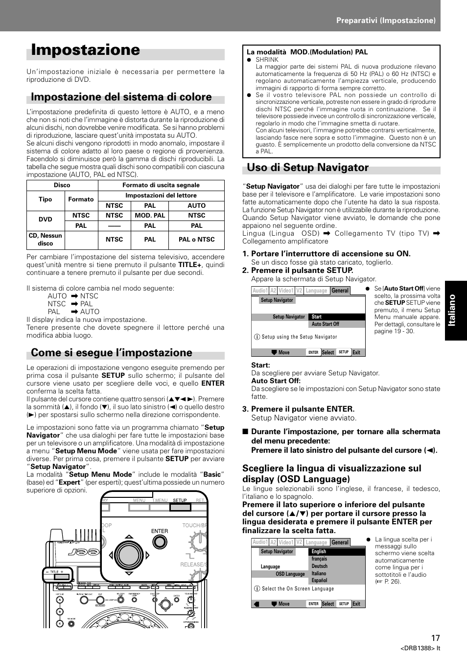 Impostazione, Impostazione del sistema di colore, Uso di setup navigator | Come si esegue l’impostazione, Italiano | Pioneer DVJ-X1 User Manual | Page 175 / 308