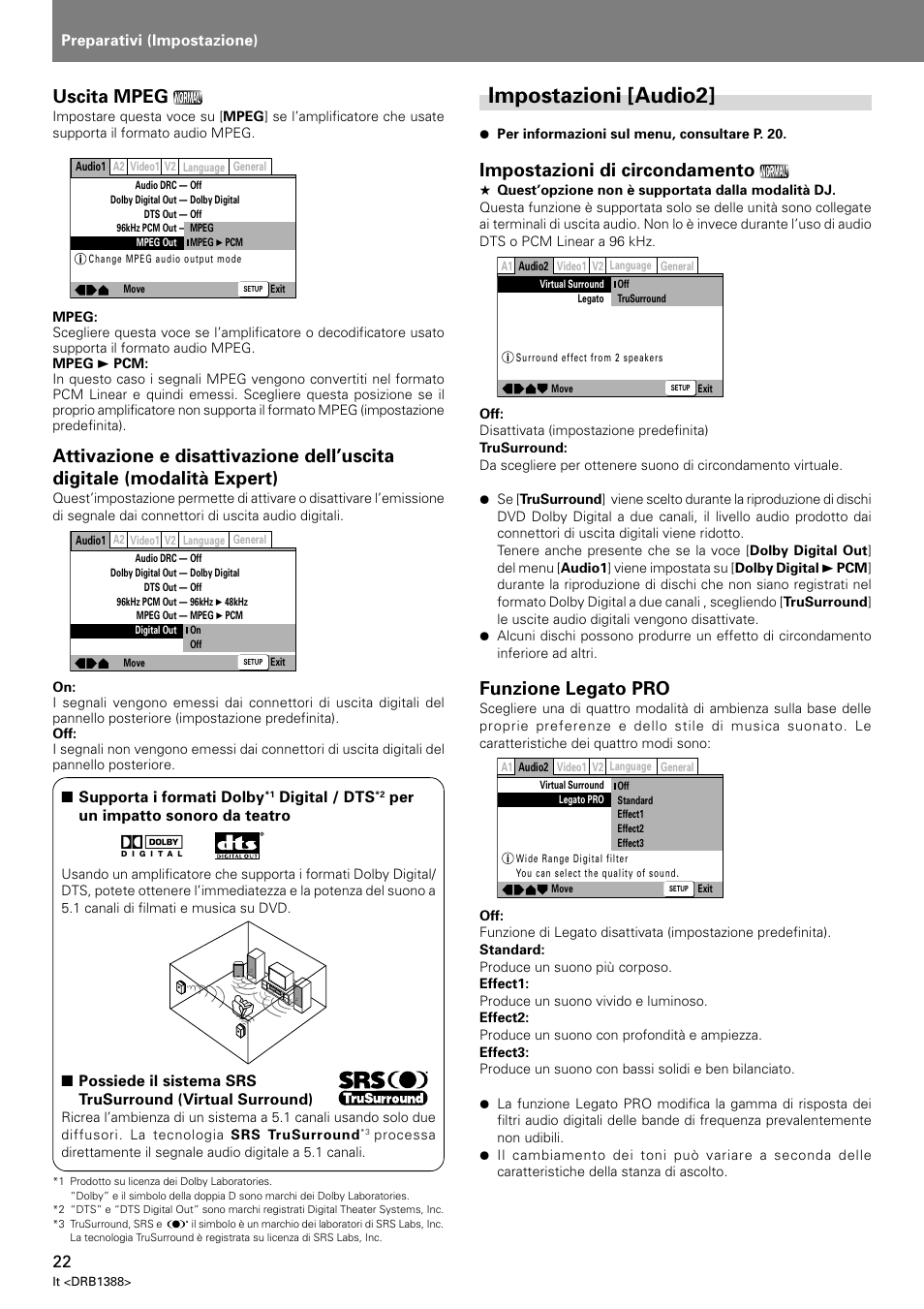 Impostazioni [audio2, Uscita mpeg, Impostazioni di circondamento | Funzione legato pro | Pioneer DVJ-X1 User Manual | Page 180 / 308