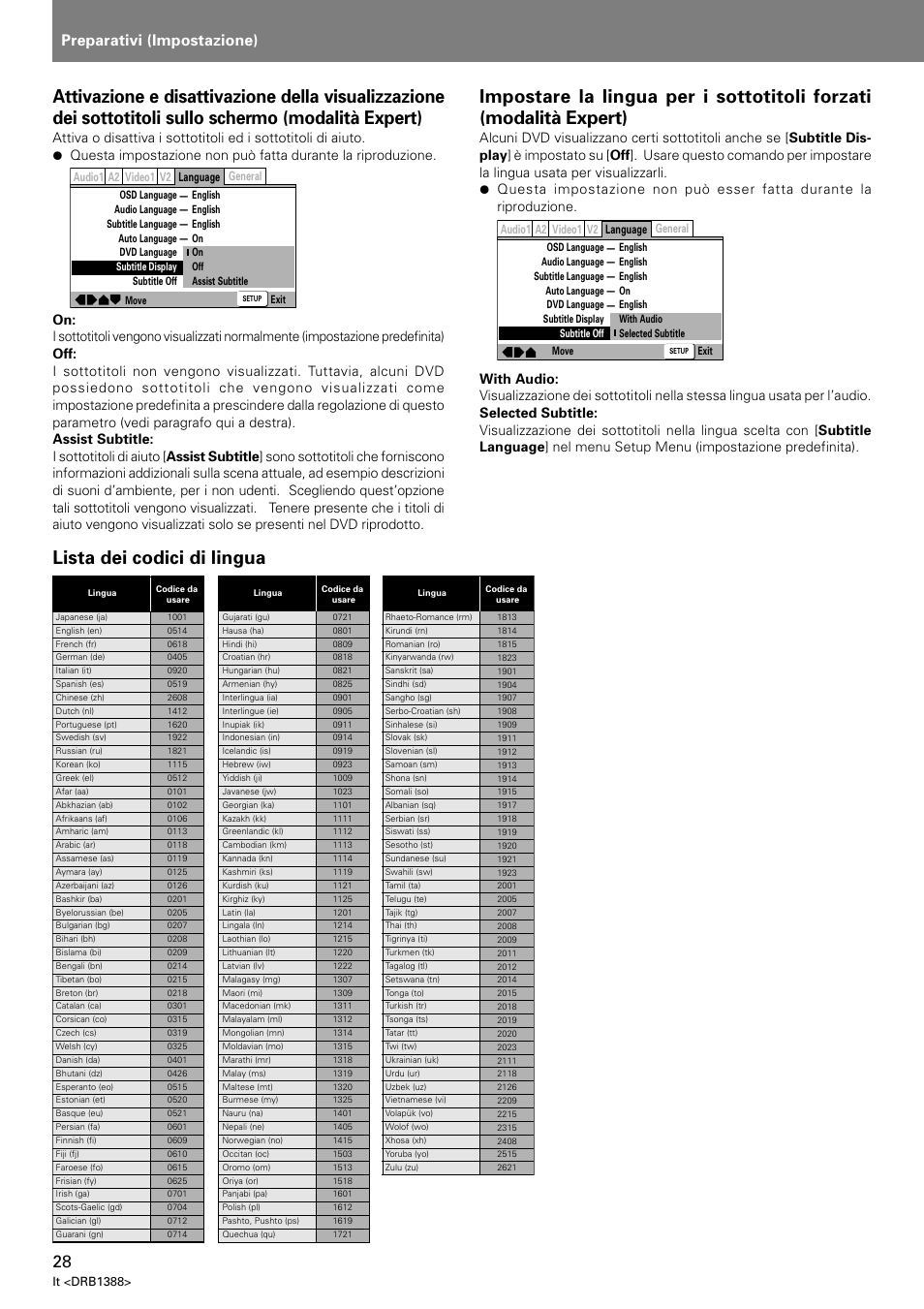 Lista dei codici di lingua, Preparativi (impostazione) | Pioneer DVJ-X1 User Manual | Page 186 / 308