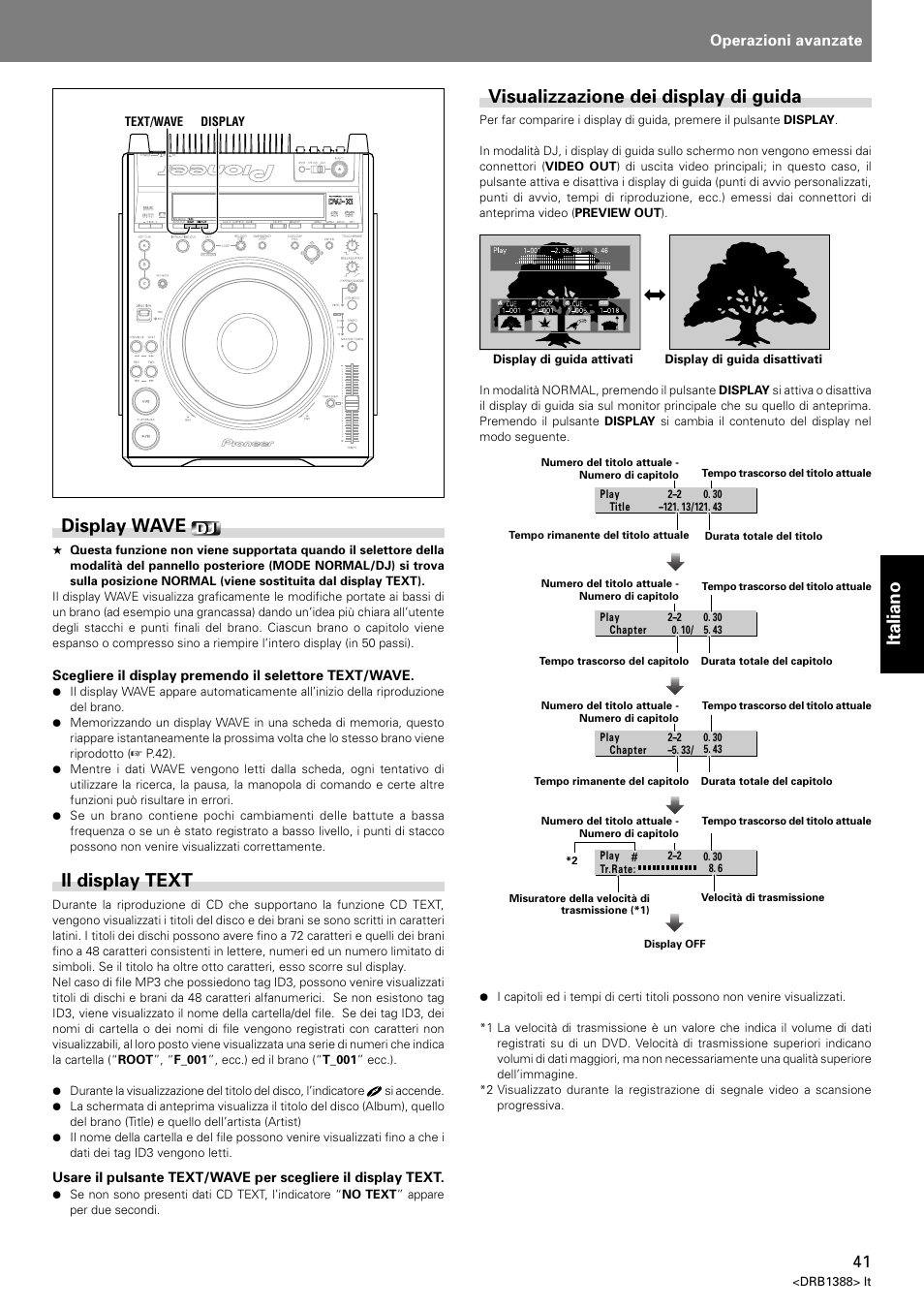 Italiano display wave, Il display text, Visualizzazione dei display di guida | Operazioni avanzate | Pioneer DVJ-X1 User Manual | Page 199 / 308
